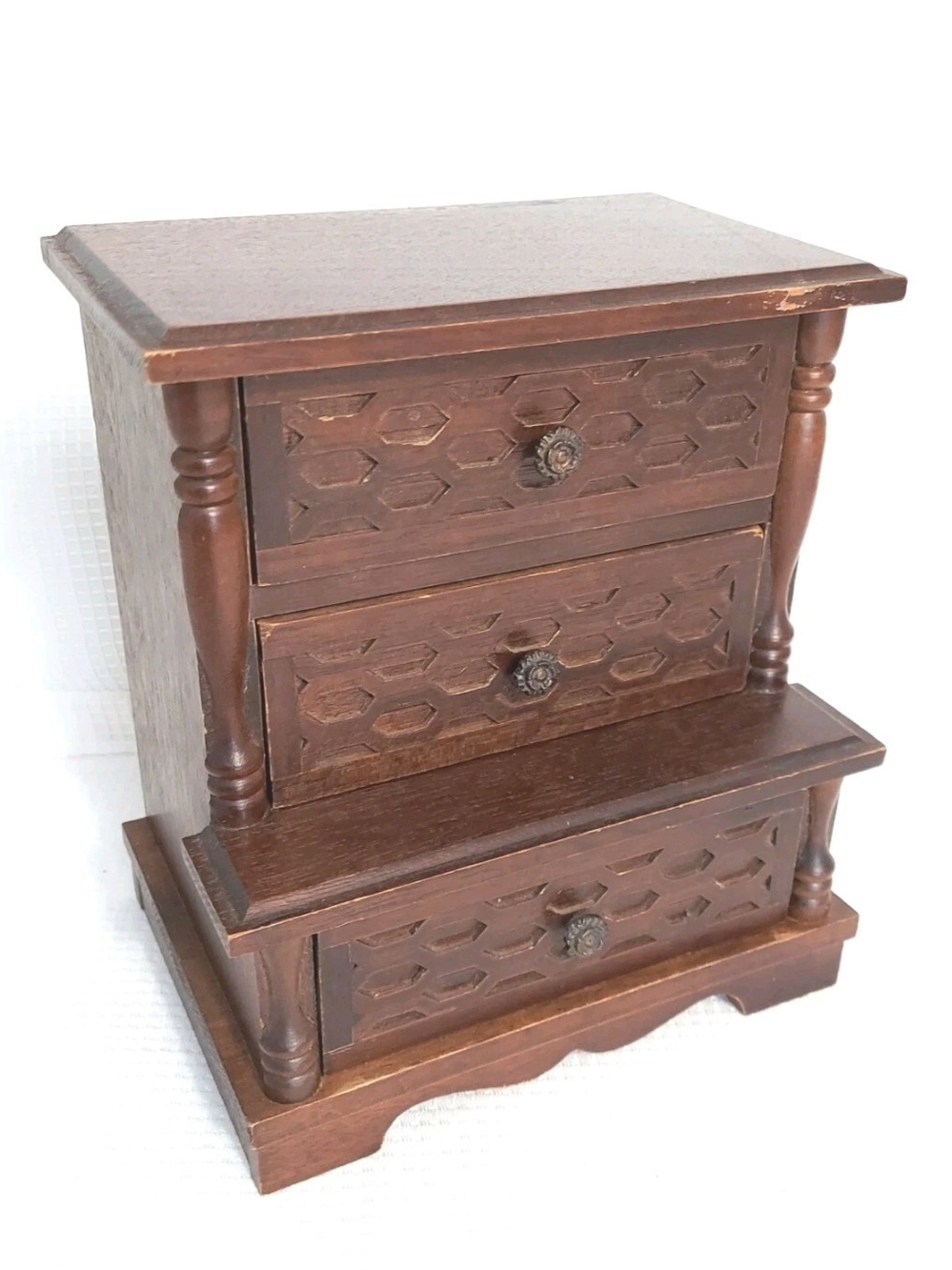 Vtg Dresser Musical Jewelry Box 3 Drawer Vanity Plays Someqhere My Love Wind Up